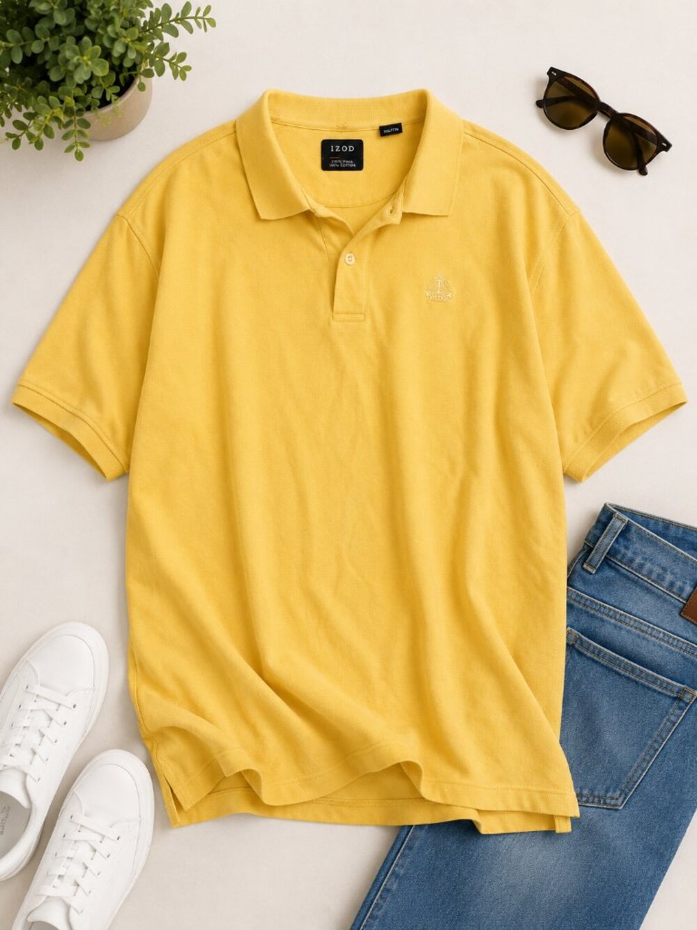IZOD Yellow Polo Shirt Men's XXL Short Sleeve Cotton Classic Fit 100% Cotton